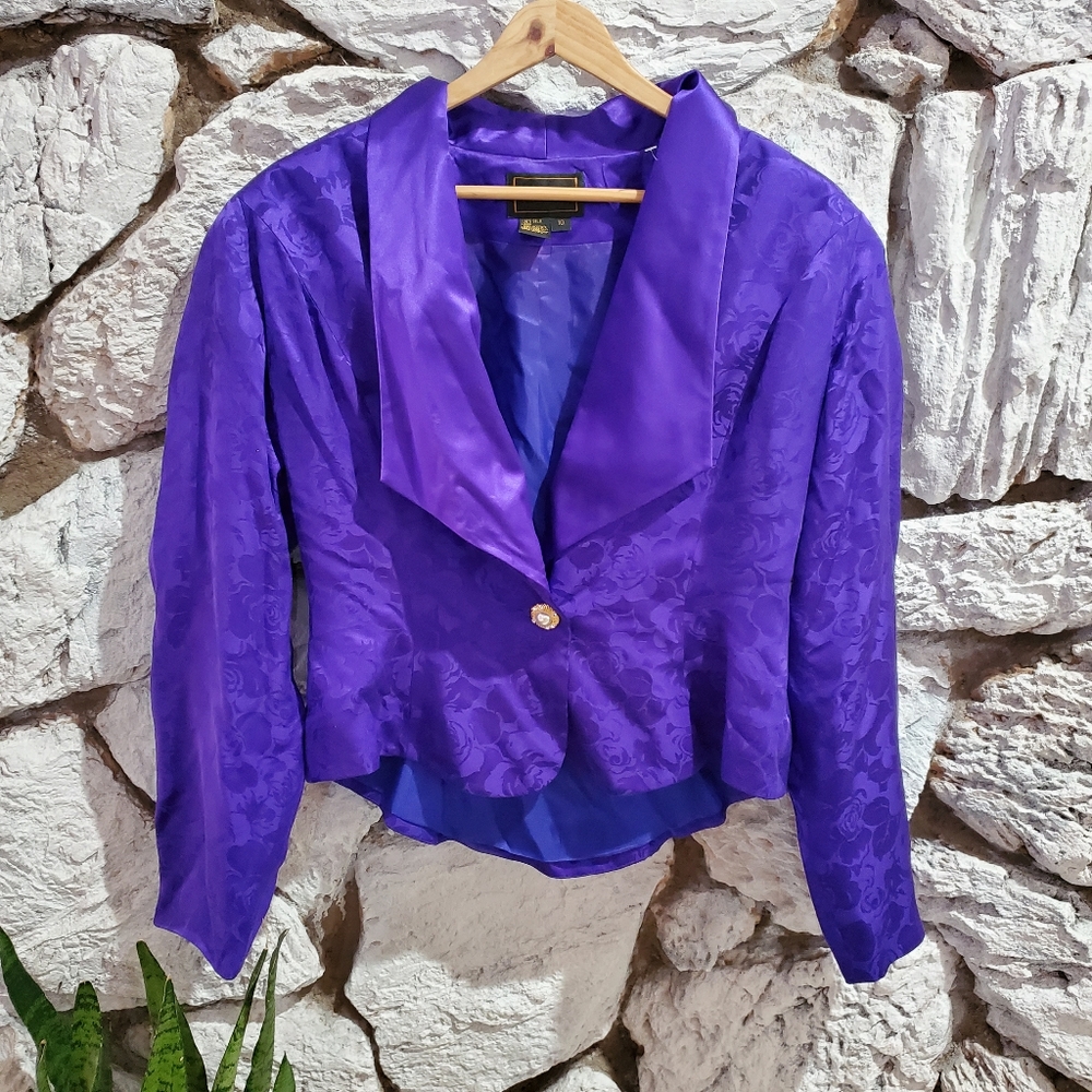 Vintage Silk Studio 100% Silk Purple Rose Blazer W